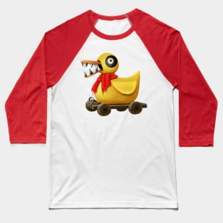 Evil Wooden Duck Toy with Scarf Baseball T-Shirt